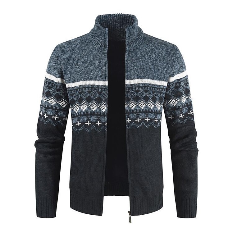 รูปแบบ jacquard ของ jacquard zipp cardigan ทอเป็นอย่างไร?