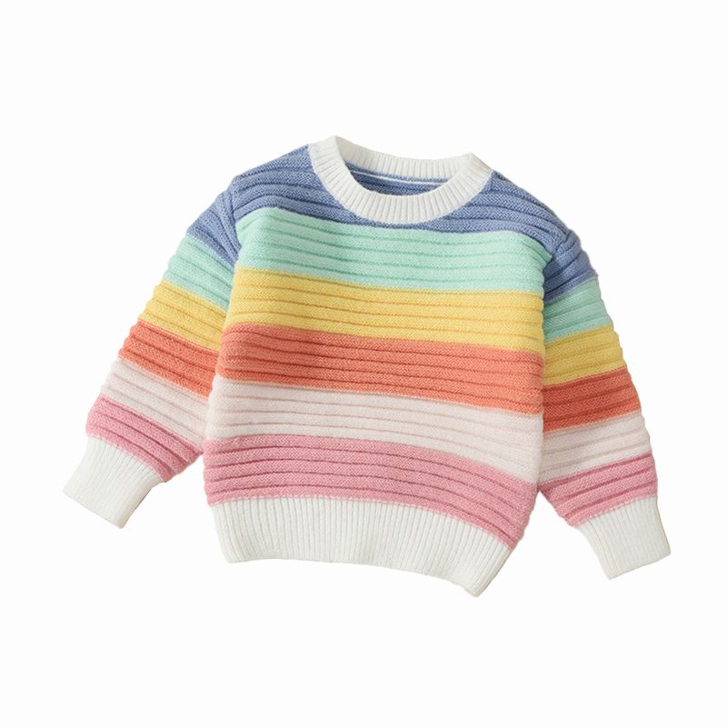 แถบสีลูกเรือคอถักเสื้อสเวตเตอร์เด็ก