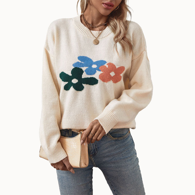 เสื้อสเวตเตอร์ถักของผู้หญิง Jacquard Flower